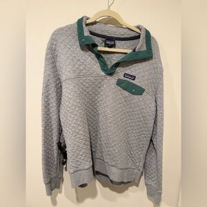 Patagonia Gray and Green Quilted Crewneck Sweater
